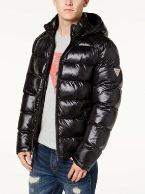 GUESS Men's Detachable Hooded Puffer Coat Winter Jacket